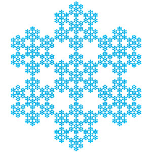 Patterns within a pattern: notice how the same snowflake shape is repeated at a smaller and smaller scale within the overall shape.